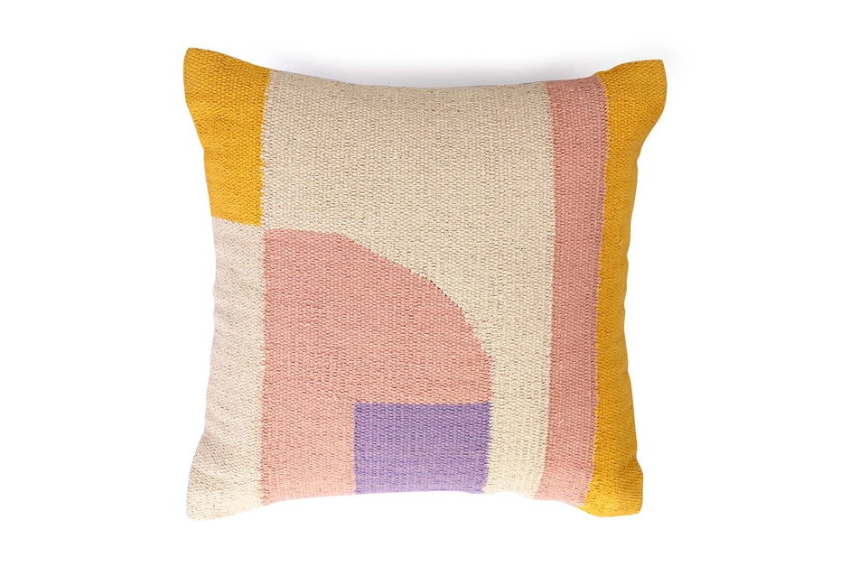 Geo Shapes Handcrafted Throw Pillow, Purple- 18x18 Inch